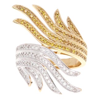 Natural Fancy Colored Diamond Yellow Gold Cocktail Ring, Size 5.75 For Sale