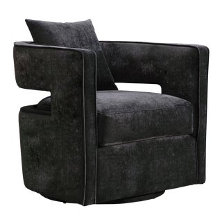 Kennedy Black Velvet Swivel Chair For Sale
