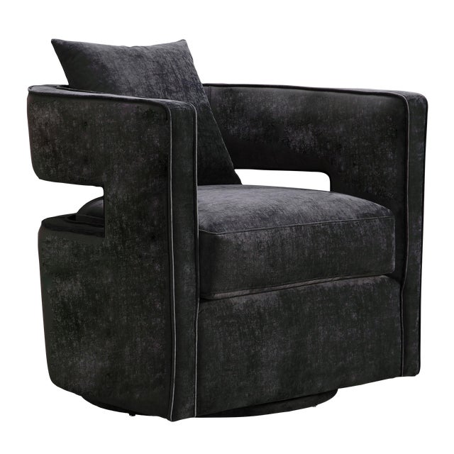 Kennedy Black Velvet Swivel Chair For Sale