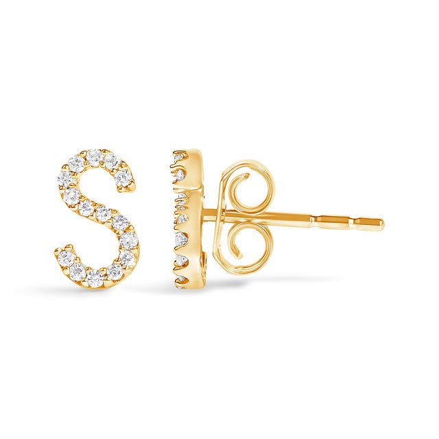 Contemporary 10K Yellow Gold 1/10 Cttw Diamond 'S' Initial Stud Earring For Sale - Image 3 of 5
