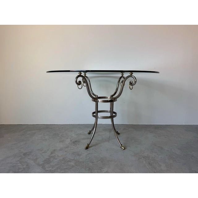 Vintage Neoclassical-Style Brushed Steel and Brass Dining — Set of 5/ Sold For Sale - Image 10 of 12