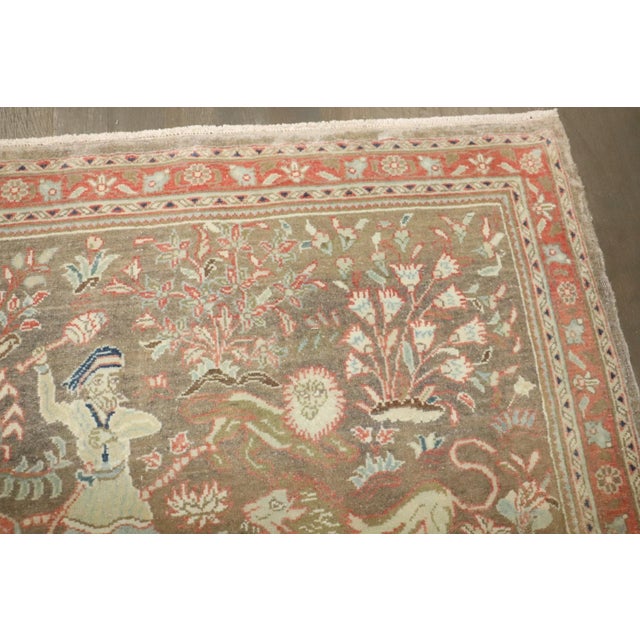 Mid 20th Century Hunting Scene Kashan Vintage Rug no. j4721 For Sale - Image 5 of 5