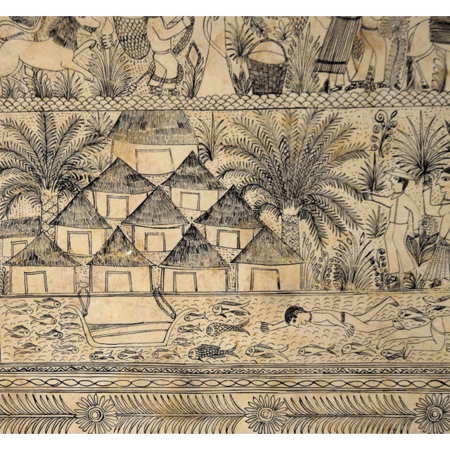 Illustration of a Village by the River - Amate Bark Drawing by Cristino Florez Medina For Sale - Image 4 of 6