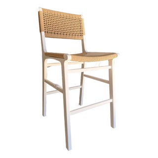 Worlds Away Rattan and Wood Counter Stool For Sale
