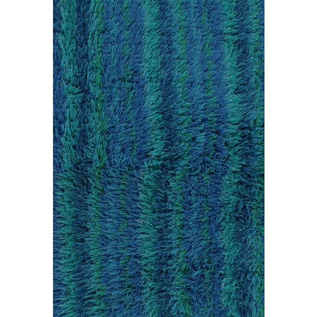 Vintage Swedish Rya Rug in Blue and Teal Striped Pattern - Rug & Kilim For Sale In New York - Image 6 of 9