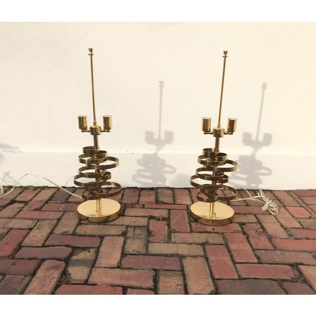 Brass Ribbon Lamp With Braided Leather Shade - a Pair For Sale In Chicago - Image 6 of 12