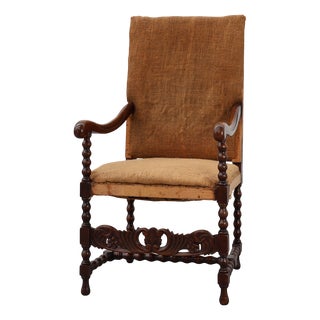 Antique Belgian Baroque Armchair in Wood and Leather, 1700s For Sale