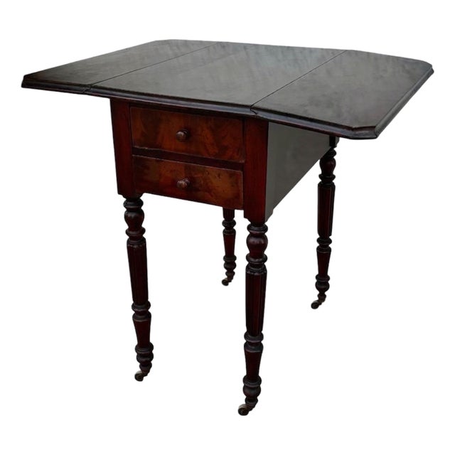Victorian Wood Drop-Leaf Side Table with Turned Legs, 19th Century For Sale
