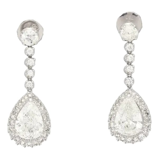 Gia Certified 7.51 Carat Total Pear Cut Diamond Drop Earrings in 18k White Gold - 2 Pieces For Sale