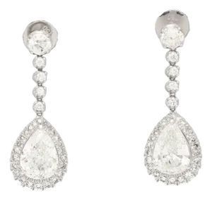 Gia Certified 7.51 Carat Total Pear Cut Diamond Drop Earrings in 18k White Gold - 2 Pieces
