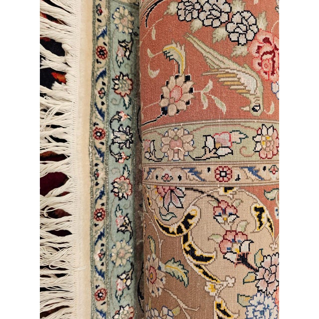 Vintage Persian Tabriz Rug, Hand-Knotted Wool & Silk, Fine Floral Pattern, Ivory & Taupe, 7x10 For Sale - Image 4 of 18