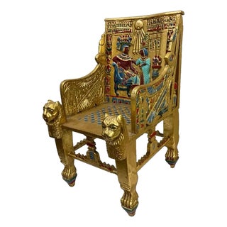 Mini King Tut Throne Replica – Handmade Egyptian Collectible Figurine Chair Decor For Sale
