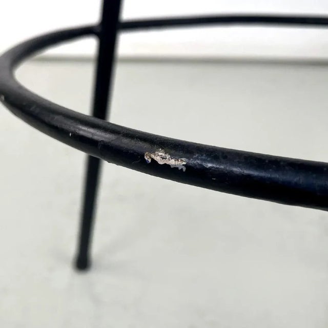 Mid-Century Italian Modern Black Metal and Blue Fabric Tripod Stool, 1950s For Sale - Image 10 of 12