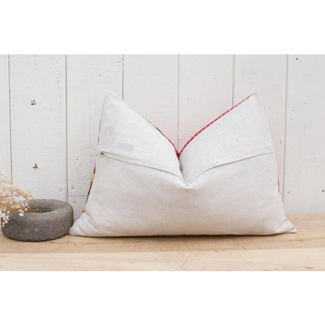 Textile Haneen Antique Mashru Tribal Lumbar Pillow For Sale - Image 7 of 9