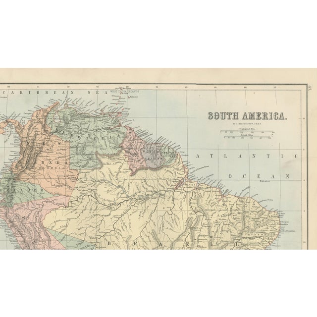 Antique South America Map from Bartholomew, 1884 For Sale - Image 3 of 10