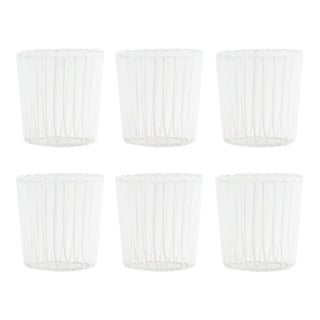 Marina White Stripe Glass Tumbler- White, Set of 6 For Sale