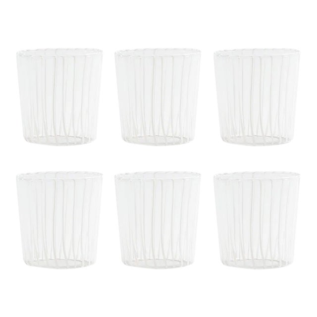 Marina White Stripe Glass Tumbler- White, Set of 6 For Sale