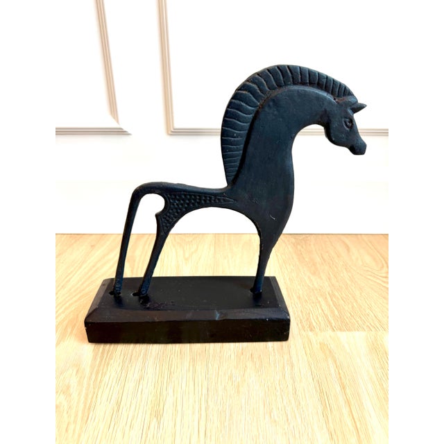 Mid-Century Modern Mid-Century Modern Cast Iron Etruscan-Inspired Horse Sculpture For Sale - Image 3 of 7