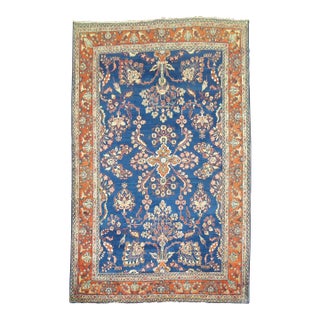Antique Zabihi Collection Royal Blue Mohajeran Persian Sarouk Rug - 7'1" x 10'6" For Sale
