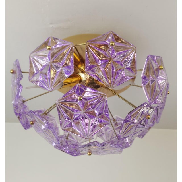 Purple Vintage Prismatic Sputnik Chandelier Mid-Century Modern Sputnik Flush Mount Purple Diamond-Cut Glass Lighting For Sale - Image 8 of 12