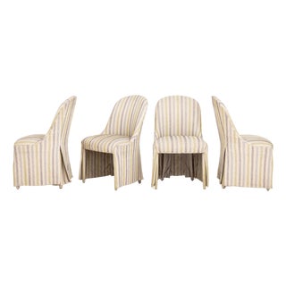 Set of Four Modern Striped Upholstered Dining Chairs For Sale
