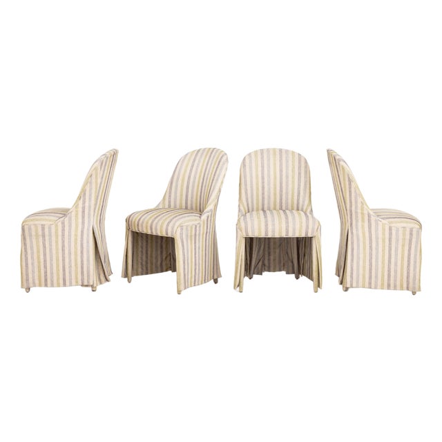 Set of Four Modern Striped Upholstered Dining Chairs For Sale