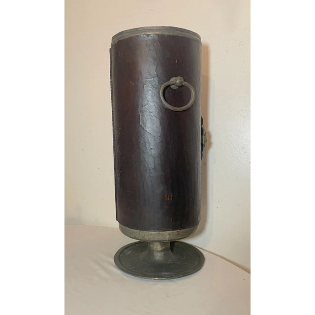 Antique Early 1800's Leather Wrapped Bronze Footed Umbrella Cane Holder Stand For Sale - Image 9 of 12