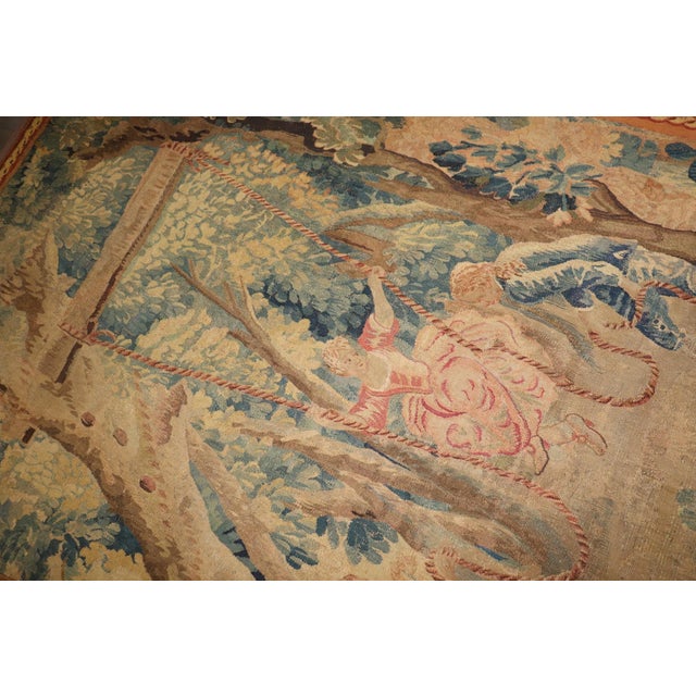 Green Late 18th Century Flemish Man Woman Tapestry rug no. 10937 For Sale - Image 8 of 9