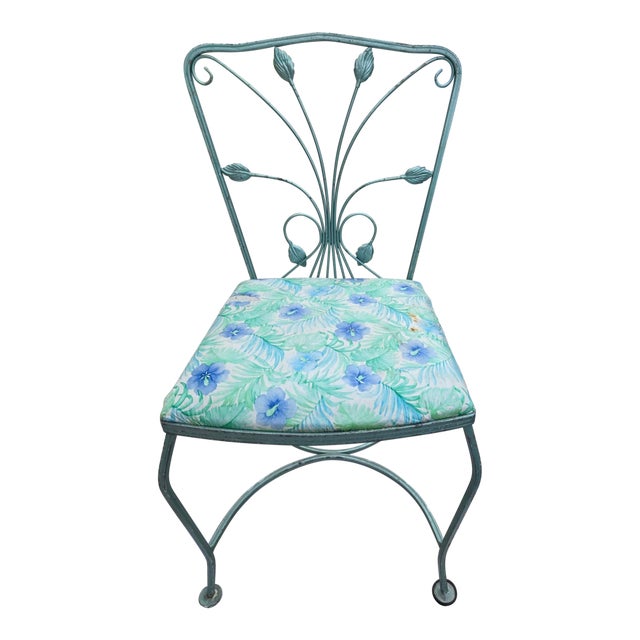Set of 5 Vintage Wrought Iron Patio Chairs in Aqua Blue For Sale