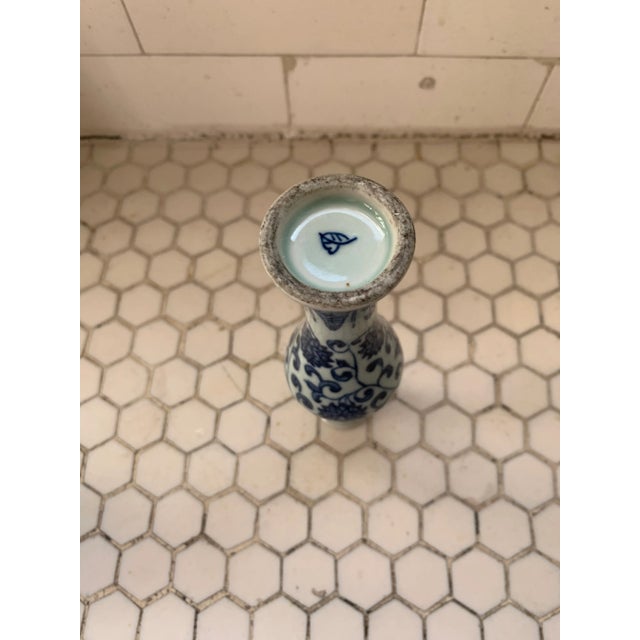 Shabby Chic Blue & White Porcelain Floral Chinoiserie Vase For Sale - Image 3 of 6