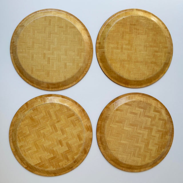 Wood Southwestern Lacquered Plates in Woven Wood - Set of 4 For Sale - Image 7 of 7