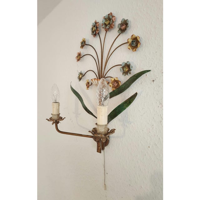 Hand-Forged and Hand-Painted Florentine Wall Light, 1950s For Sale - Image 10 of 18