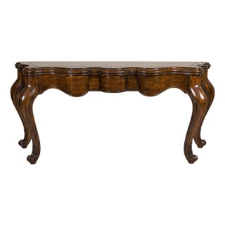 Late 20th Century Marge Carson Walnut Serpentine Console Table with Cabriole Legs For Sale