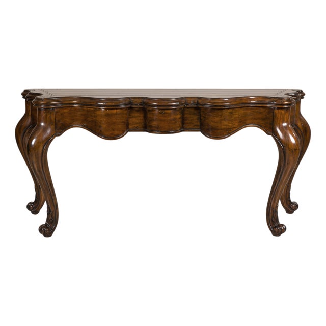 Late 20th Century Marge Carson Walnut Serpentine Console Table with Cabriole Legs For Sale