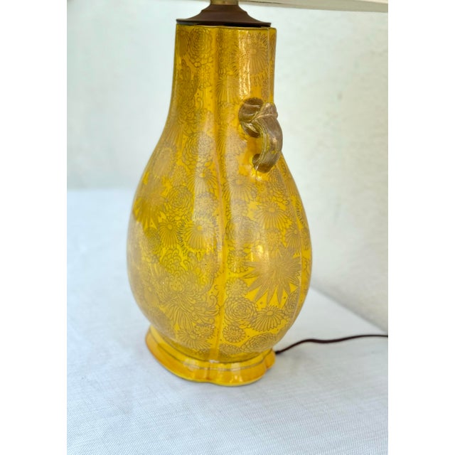Vintage Sunflower Yellow Japanese Ceramic Lamp For Sale - Image 9 of 12