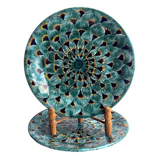 Vintage Hand Painted Talavera Mexico Ceramic Wall Platters, a Pair For Sale