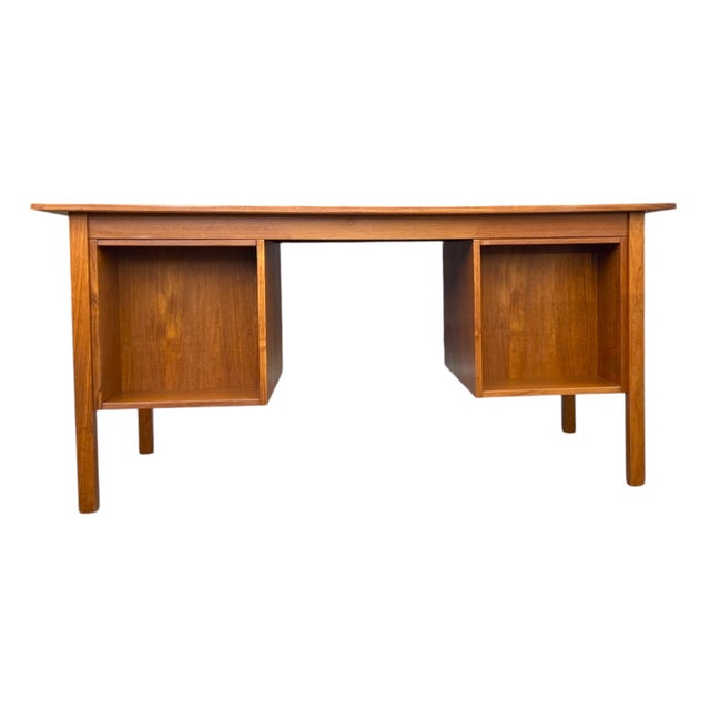 Mid Century Modern Danish Teak Desk W/ 5 Drawers Floating Top Office Desk For Sale - Image 10 of 10
