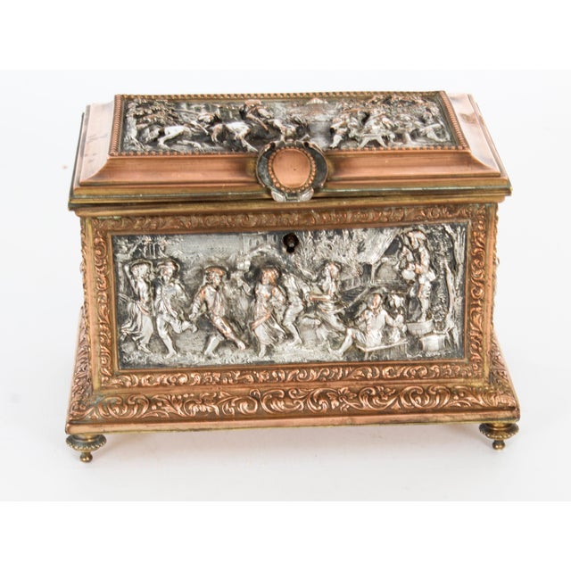 Antique French Silvered and Gilted Copper Jewellery Casket Box from AB Paris For Sale - Image 15 of 18