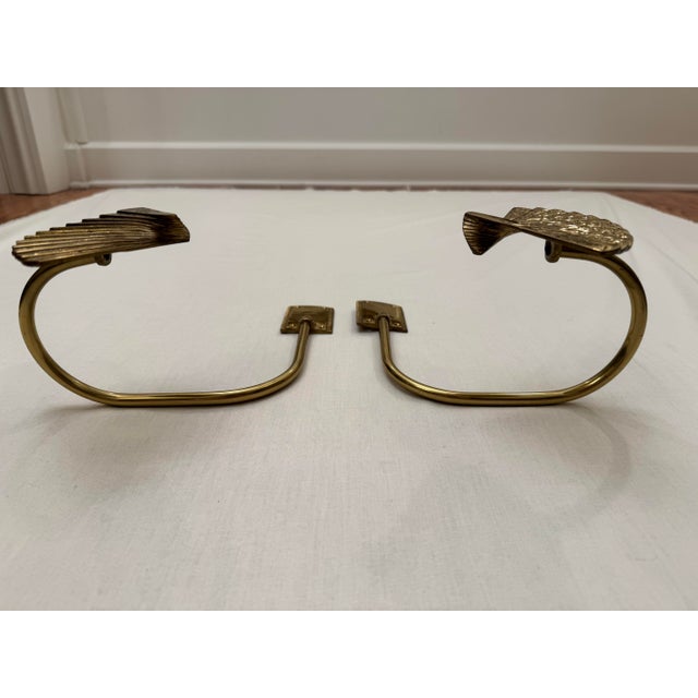 Pair of Hollywood Regency Solid Brass Curtain Tiebacks For Sale In Houston - Image 6 of 9