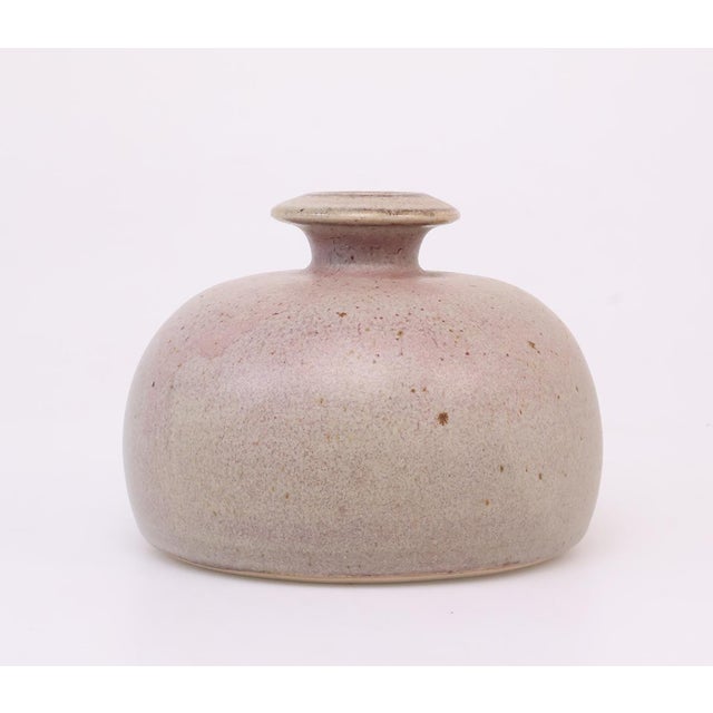 Vintage studio art ceramic vase by Horst Kerstan from Kandern, Germany, produced in the 1980s. The vase has a low, semi-...