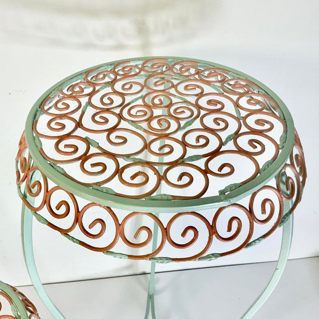 1950s Vintage Art Nouveau French Tole Metal Plant Stands - A Pair, Newly Painted For Sale - Image 9 of 10