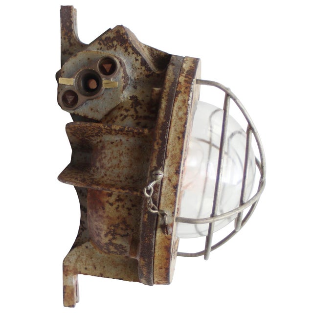 Brown Industrial Cast Iron and Glass Wall Lamps from Grimmeisen, France For Sale - Image 8 of 8