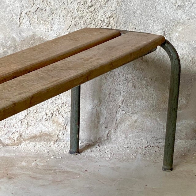 Vintage School Bench in Metal and Wood, 1950s For Sale - Image 3 of 6