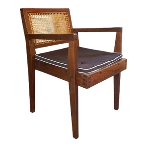 Pierre Jeanneret Caned Teak Armchair from Chandigarh, India