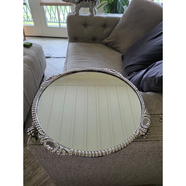 Metal Antique Sheffield Silverplated Plateau Mirror Tray For Sale - Image 7 of 7