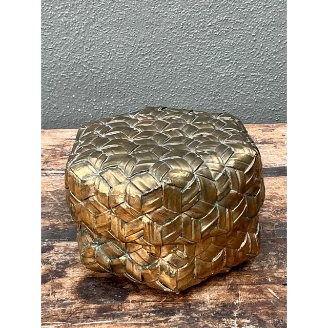 Late 20th Century Vintage Gilded Rattan Decorative Hexagon Box For Sale - Image 5 of 12
