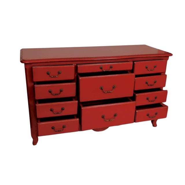 Contemporary Deep Red French Provincial Dresser For Sale - Image 3 of 11