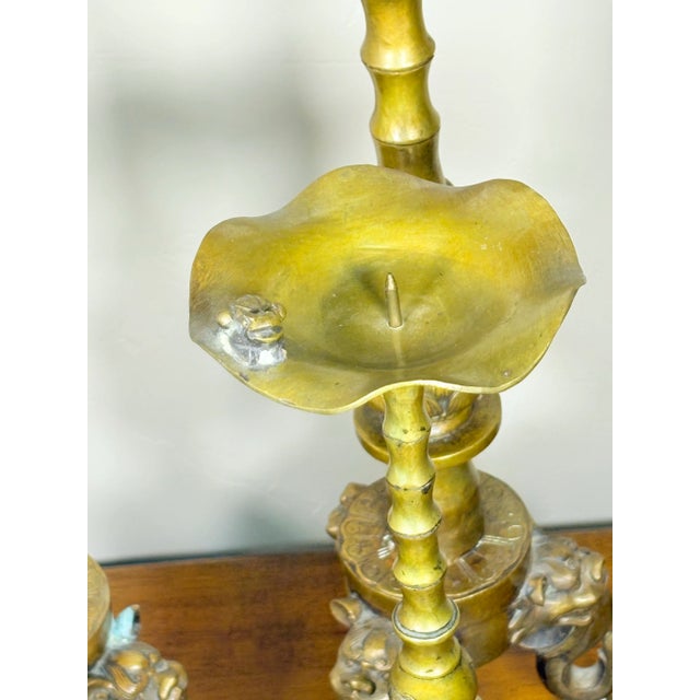 Metal 1940s Ornate Brass Candlestick Holders Set of 4 For Sale - Image 7 of 8