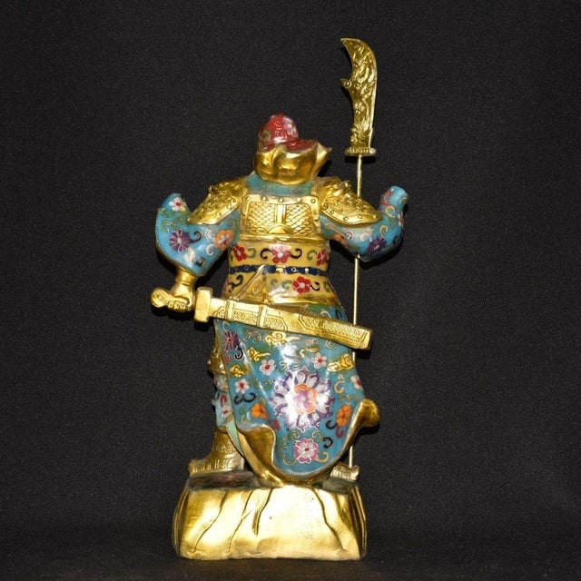 Late 19th Century Cloisonné Enamel Guan Gong Statue, God of Wealth, 4kg For Sale - Image 4 of 9