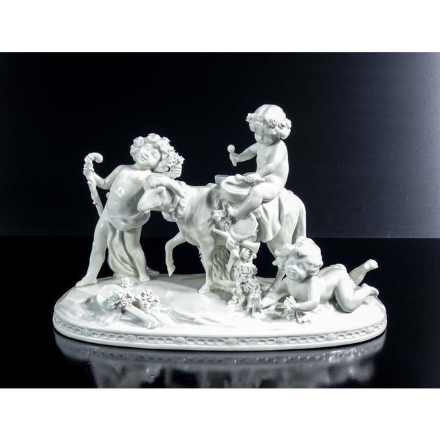 Capodimonte porcelain sculpture group, procession of musician cherubs, allegory of spring. Italy, late 20th century origin...